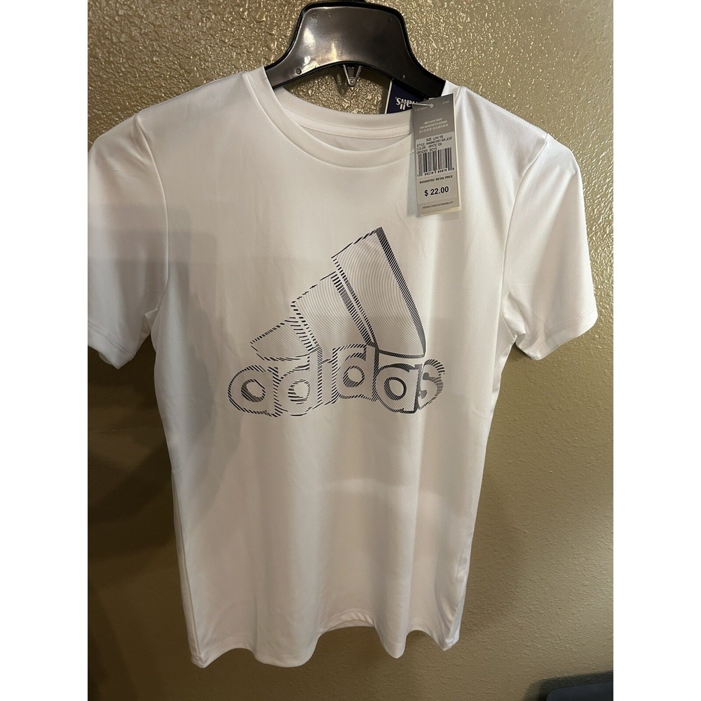 Adidas Boys White Graphic Logo T-Shirt Size L 14-16 AA0940 Athletic‎ Tee NEW